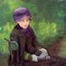 Susan Seated Outdoors Wearing a Purple Hat